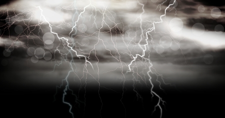 Digital composite of Lightning strikes in skyの写真素材
