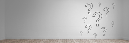 Digital composite of question marks on wallの写真素材