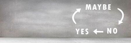 Digital composite of Yes No Maybe with arrows graphic on wallの写真素材