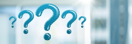 Digital composite of blue shiny question marks