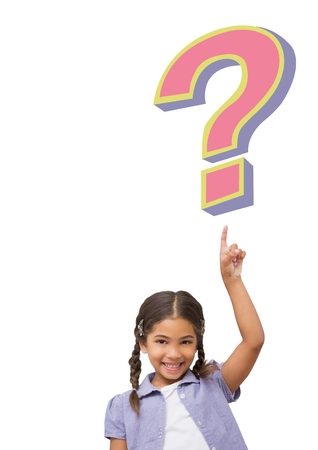 Digital composite of Kid Girl with funky question markの写真素材