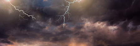 Digital composite of Lightning strikes in sky