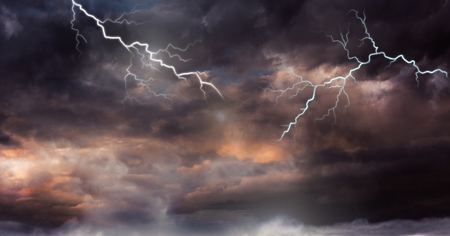 Digital composite of Lightning strikes in sky