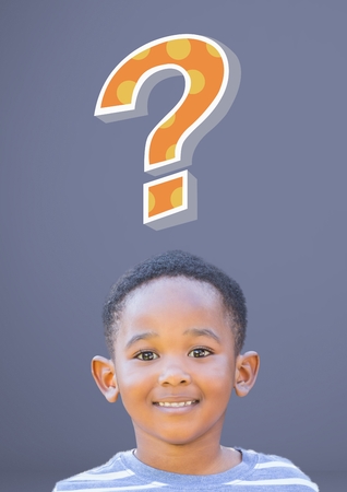 Digital composite of Kid Boy with funky cool question markの写真素材