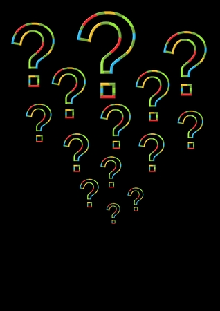 Digital composite of colorful question marks with black backgroundの写真素材