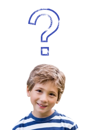Digital composite of Kid Boy with stencil question markの写真素材