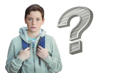 Digital composite of Kid Boy with grey question markの写真素材
