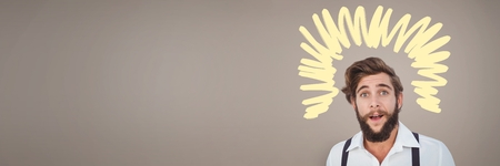 Digital composite of Surprised man with doodles on brown background