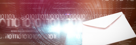 Graphic of Envelope on white background against spiral of shiny binary codeの写真素材