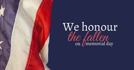Digital composite of memorial day message with american flag picture and blue background