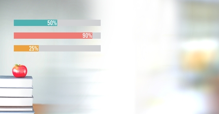 Digital composite of Statistic bar charts and classrom education backgroundの写真素材