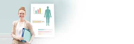 Digital composite of Educational Human Body Chart on card with teacher and blank transitionの写真素材
