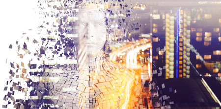 Composite image of pixelated gray 3d manの写真素材