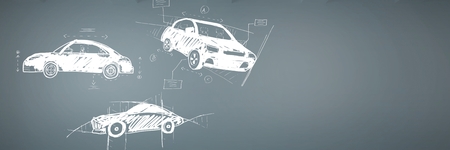 Digital composite of Sketch of cars hand drawingの写真素材