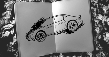Digital composite of Sketch of car hand drawing idea in sketch padの写真素材