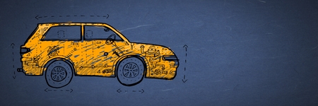 Digital composite of Sketch of car hand drawingの写真素材
