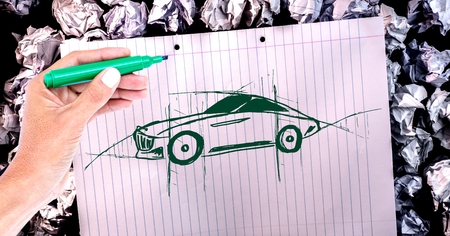 Digital composite of Sketch of car and hand drawingの写真素材