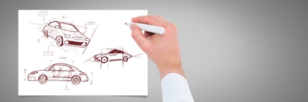 Digital composite of Sketch of cars and hand drawingの写真素材