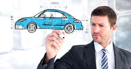 Digital composite of Sketch of car and man drawingの写真素材
