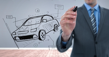 Digital composite of Sketch of car and hand drawingの写真素材