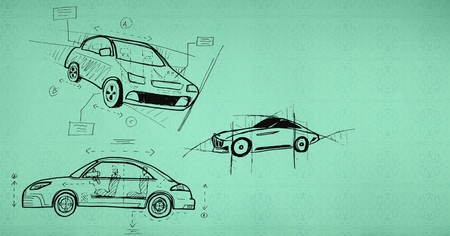 Digital composite of Sketch of cars hand drawingの写真素材