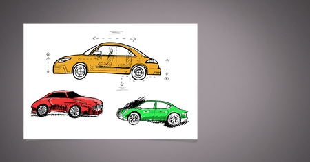 Digital composite of Sketch of cars hand drawingの写真素材