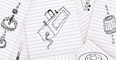 Digital composite of Sketch of mechanism engineering elements hand drawingの写真素材