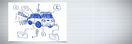 Digital composite of Sketch of van car hand drawingの写真素材