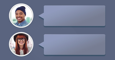 Digital composite of chat bubble messaging profilesの写真素材