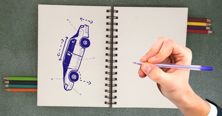 Digital composite of Sketch of car and hand drawing