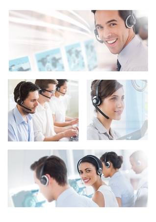 Digital composite of Collage of Customer Service help team in call centerの写真素材
