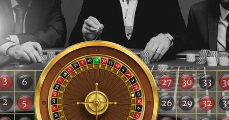 Digital composite of Roulette wheel in casino