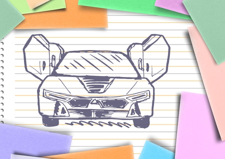 Digital composite of Sketch of car and paperの写真素材