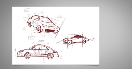 Digital composite of Sketch of cars hand drawingの写真素材