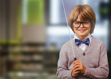 Digital composite of School boy in education library