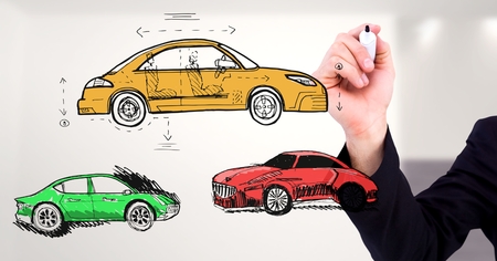 Digital composite of Sketch of cars and hand drawing