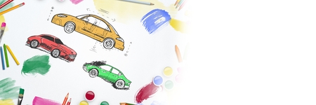 Digital composite of Sketch of cars hand drawing and creative art objectsの写真素材