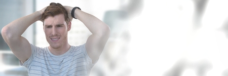 Digital composite of Man anxious and worried by window light transition