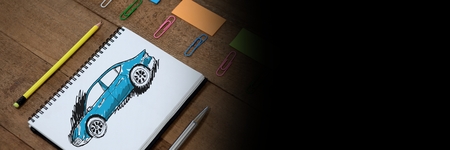 Digital composite of Sketch of car hand drawing on sketch padの写真素材