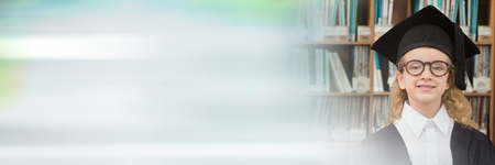 Digital composite of Girl in education library with transitionの写真素材