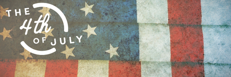 Colorful happy 4th of july text against white background against folded american flagの写真素材