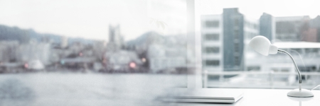 Digital composite of Office with city transitionの写真素材