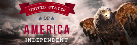 Independence day graphic against dark sky with white clouds