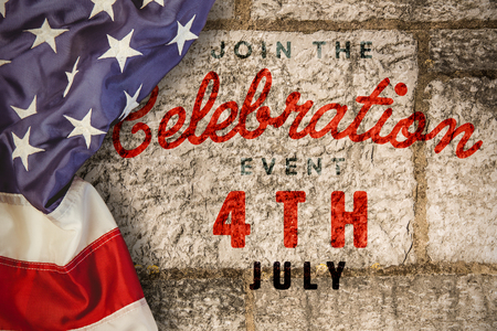 Creased US flag against textured wallの写真素材