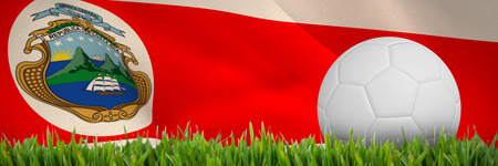 Digitally generated white leather football  against close-up of grass matの写真素材