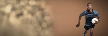 Digital composite of Rugby player running with ball with transitionの写真素材