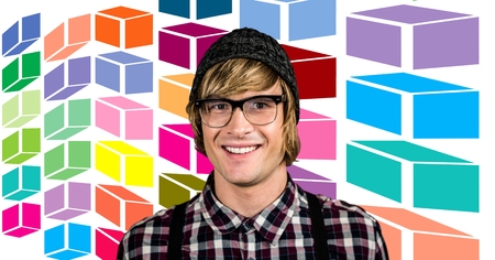 Digital composite of Man laughing with colorful geometric pattern