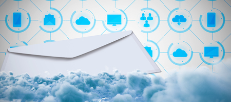 Digitally generated image of dark storm clouds  against app interfaceの写真素材