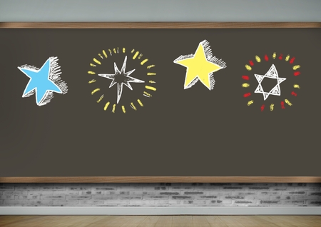 Digital composite of Stars education drawings on blackboard for schoolの写真素材
