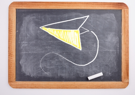 Digital composite of Paper airplane education drawings on blackboard for schoolの写真素材